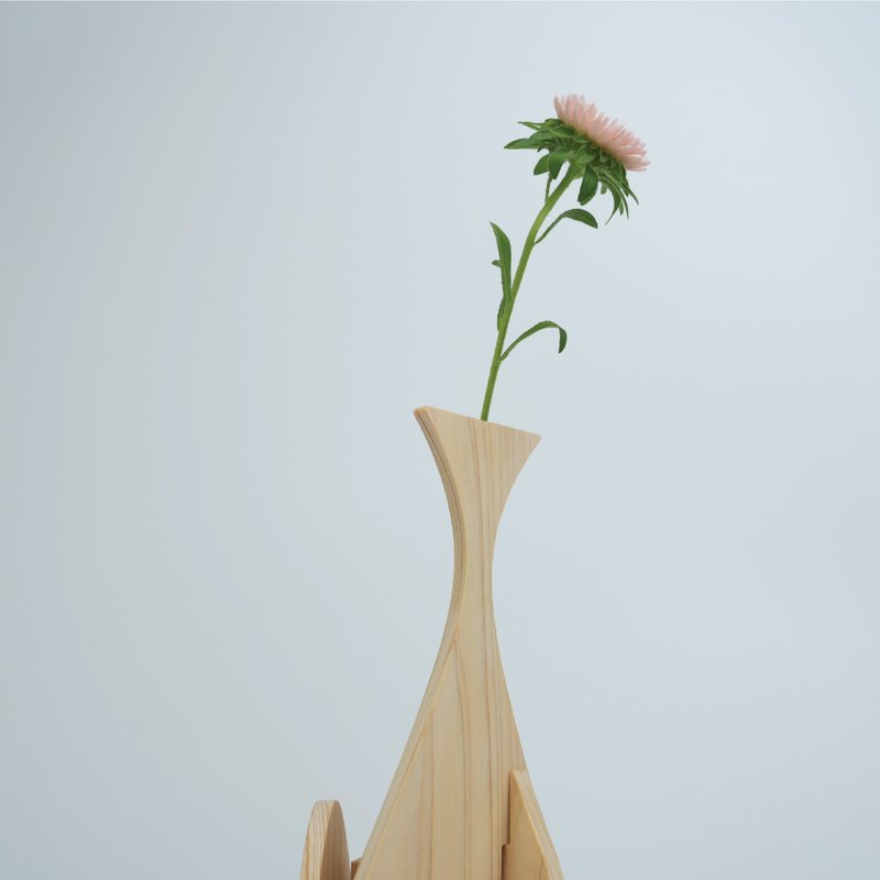 檜木花器 NO.2 - 單枝瓶插・木製拼圖・療癒・居家擺飾・免費刻字・免費禮品包裝・日系・花器・客製化・送禮 - 花瓶/花器 - 木頭 黃色