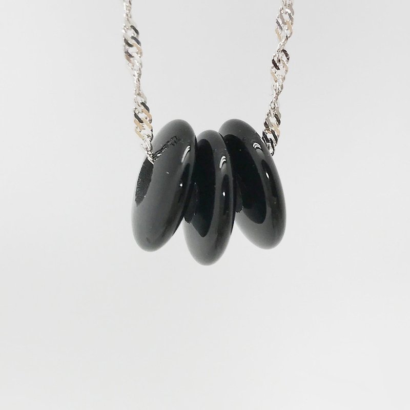 925 Silver Black Tourmaline Precious Stones Necklace Gemstone Rondelle Bead - สร้อยคอ - เงินแท้ สีดำ