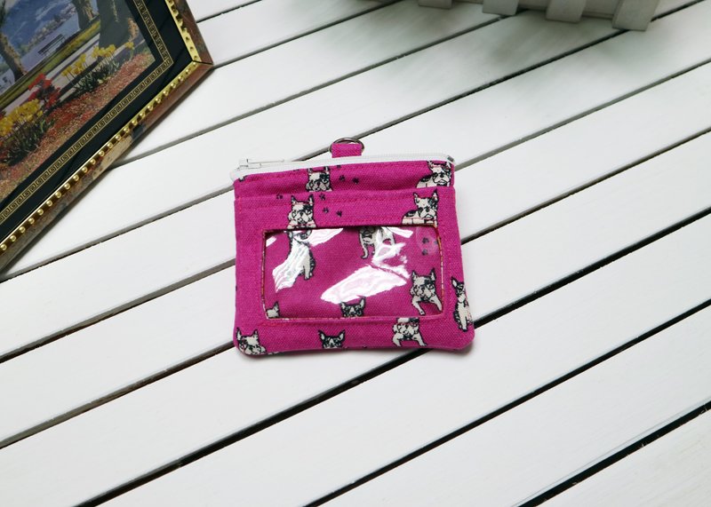 Pink dog leisure card certificate coin purse certificate set small wallet business card holder identification card - ID & Badge Holders - Cotton & Hemp Pink