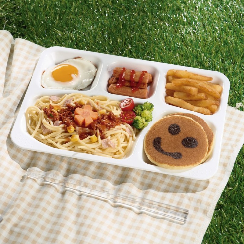 【LivingForward】Tritan 5-Compartment Meal Tray with Lid,Meal Plate,camping plates - Plates & Trays - Plastic White