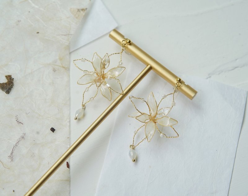 冰透 - 手工樹脂耳環婚禮 - 耳環/耳夾/耳骨夾 - 樹脂 白色