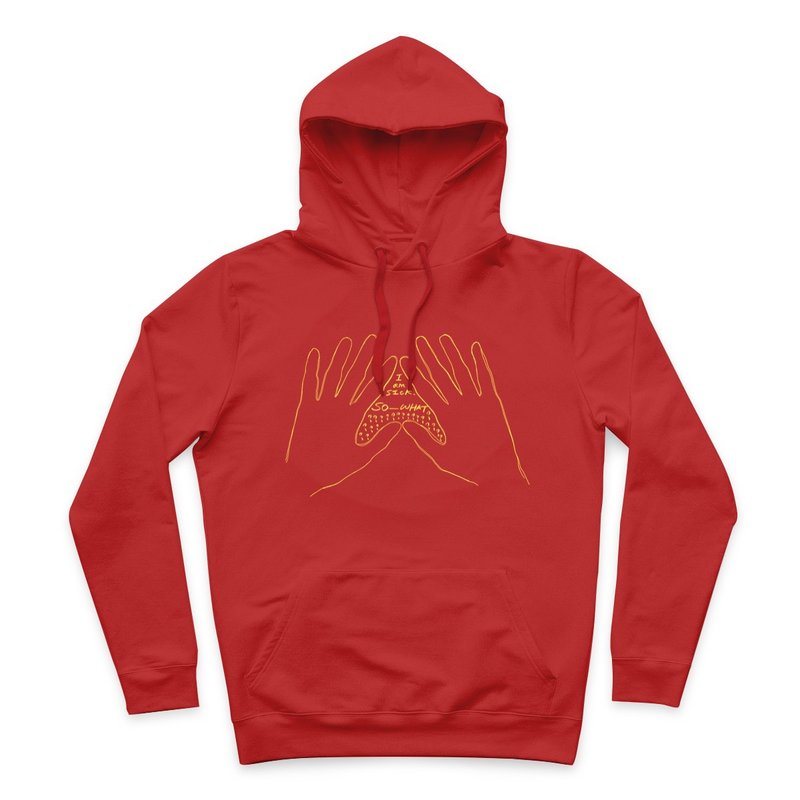 I'm afraid you don't know I'm SICK-Red-Hooded T-shirt - เสื้อฮู้ด - ผ้าฝ้าย/ผ้าลินิน สีแดง
