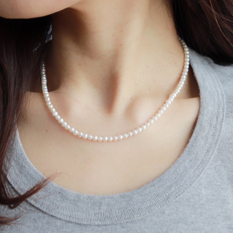 14kgf freshwater pearl S connect necklace - สร้อยคอ - ไข่มุก ขาว