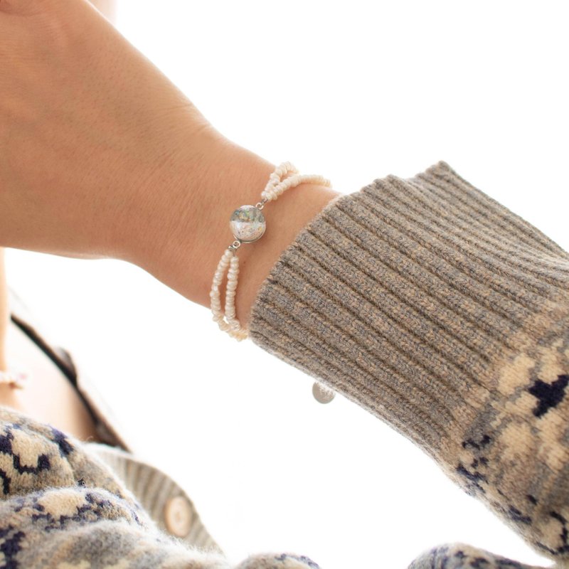 Triple Snowball Double Pearl Bracelet - 手鍊/手環 - 玻璃 白色