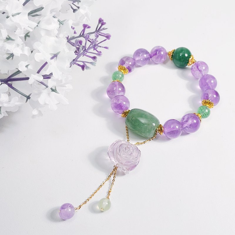 Natural Top Lavender Amethyst Rose Green Strawberry Crystal Bracelet Lucky Mother's Day - สร้อยข้อมือ - เครื่องเพชรพลอย สีม่วง