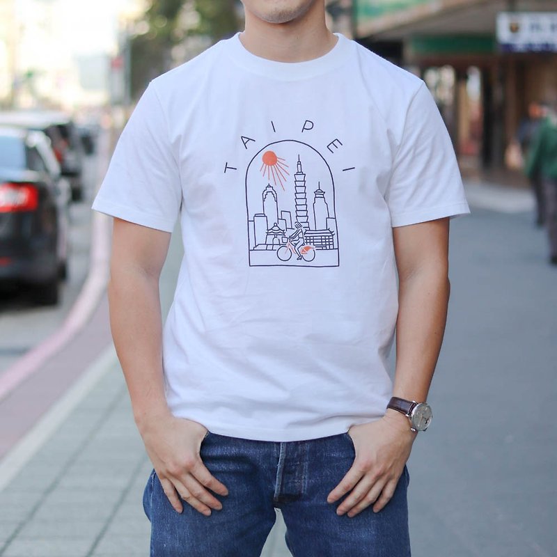 【LAI HAO】Taiwan Chill T-Shirt-I Love U-Bike (White/Blue) - เสื้อยืดผู้ชาย - ผ้าฝ้าย/ผ้าลินิน 