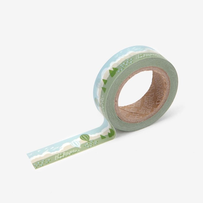 Dailylike single roll of paper tape -87 hot air balloon grassland, E2D01653 - Washi Tape - Paper Green