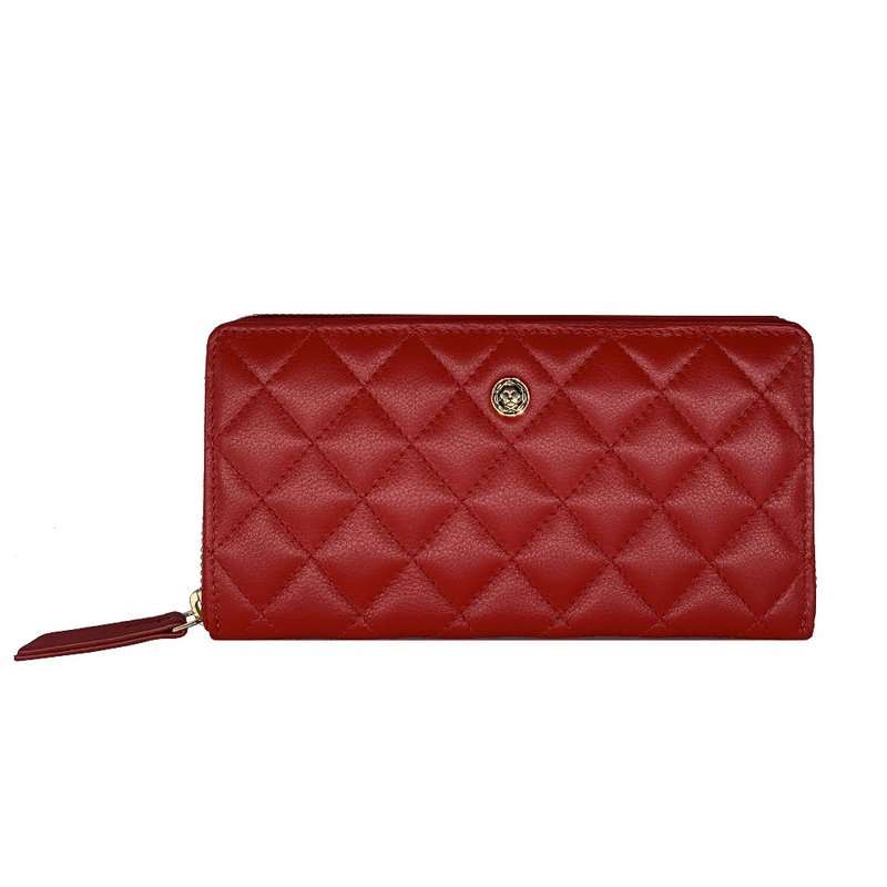 CROSS PREMIUM GENUINE LEATHER DIAMOND QUILTED ZIP AROUND WALLET RED - กระเป๋าสตางค์ - หนังแท้ 
