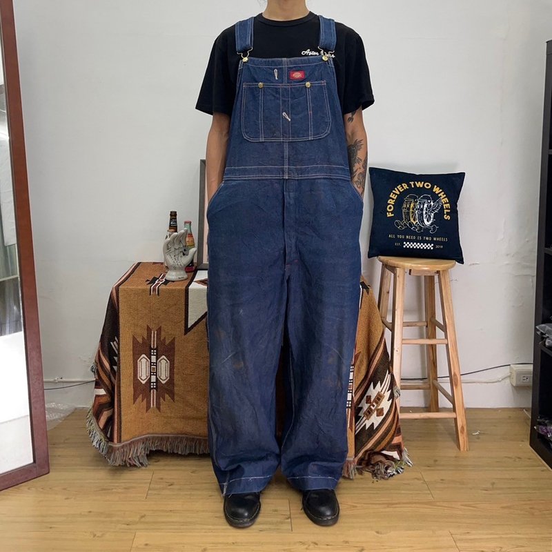DICKIES 牛仔 水洗 吊帶褲 古著 coveralls 二手 - 男長褲/休閒褲 - 棉．麻 藍色