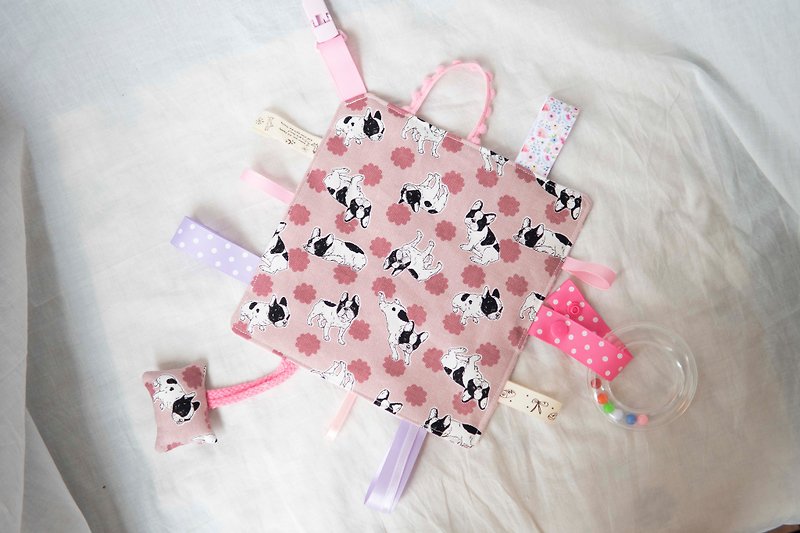Comforting towel | hand bell detachable | pink bulldog - Kids' Toys - Cotton & Hemp Pink