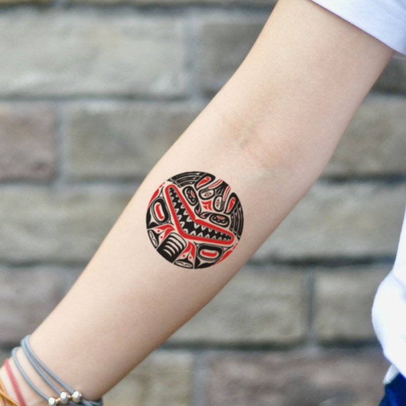 Haida Style Temporary Tattoo Sticker (Set of 2) - OhMyTat - สติ๊กเกอร์แทททู - กระดาษ สีดำ