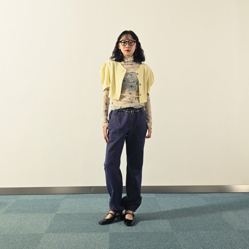 【NaSuBi Vintage】90's style cuff design low-waist vintage trousers - Women's Pants - Other Man-Made Fibers 