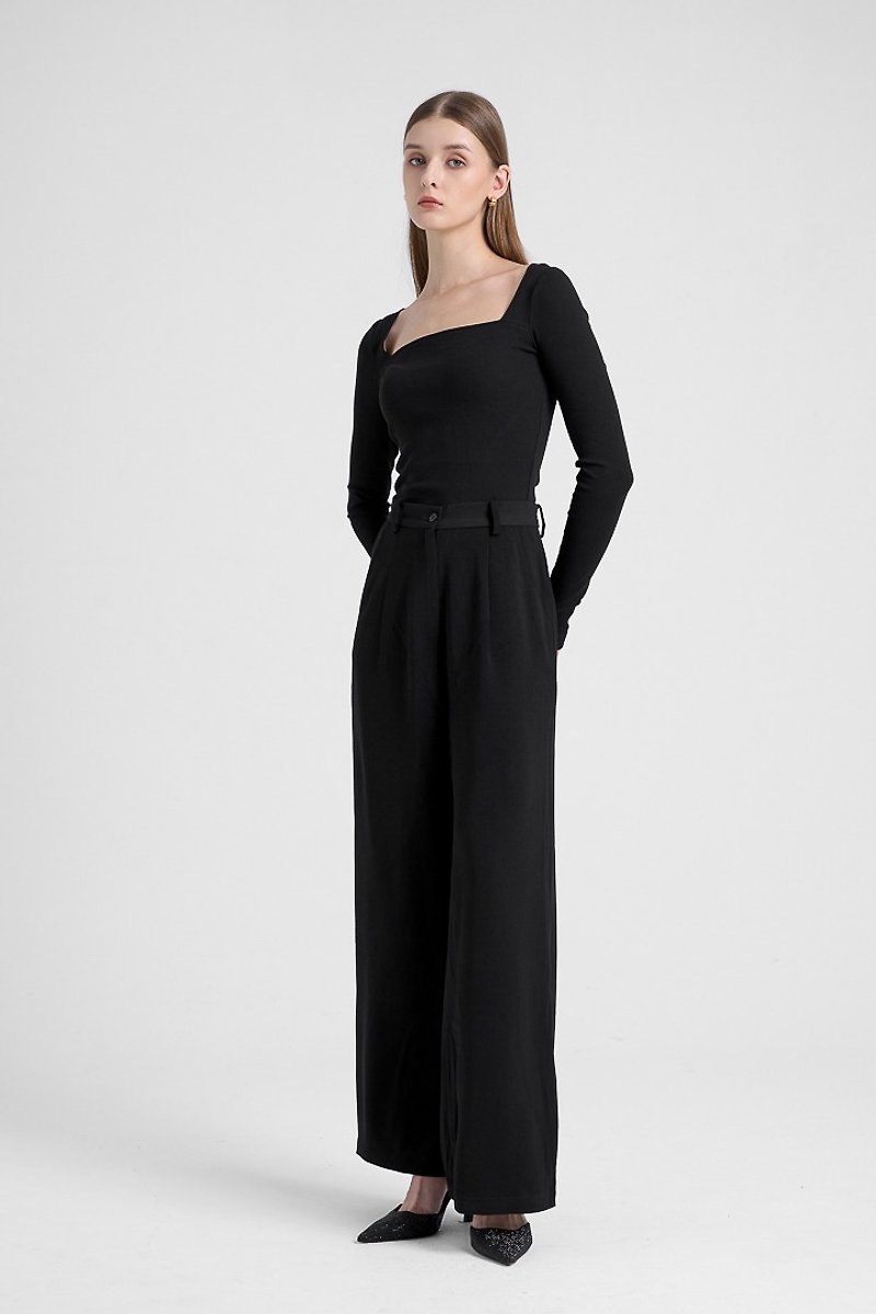Ribbed Square Neck Top - Black - เสื้อผู้หญิง - ผ้าฝ้าย/ผ้าลินิน สีดำ