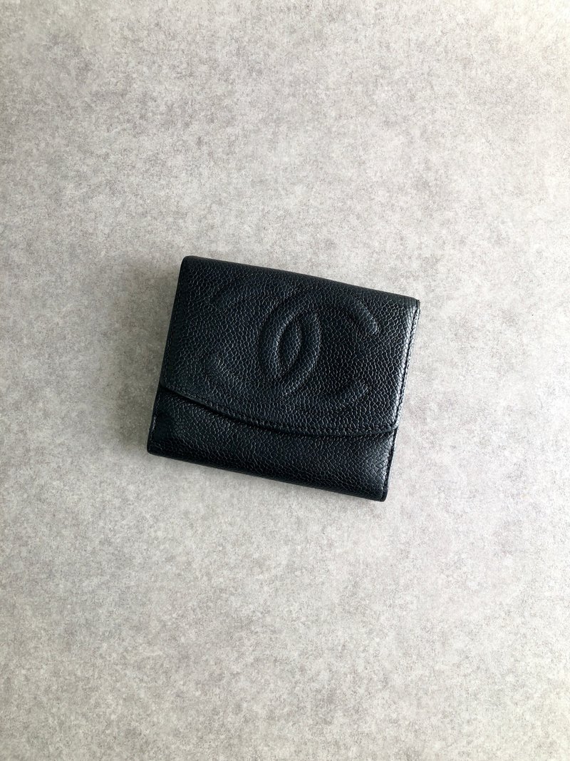 【 日本直送　名牌中古包 】CHANEL シャネル 財布 ブラック ココマーク レザー 2つ折り vintage ヴィンテージ オールド twdca6 - 錢包/皮夾/長短夾 - 真皮 黑色