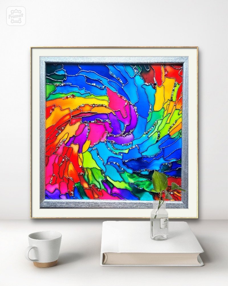 螺旋星系抽象手绘神圣几何几何几何原画 - 壁貼/牆壁裝飾 - 玻璃 多色