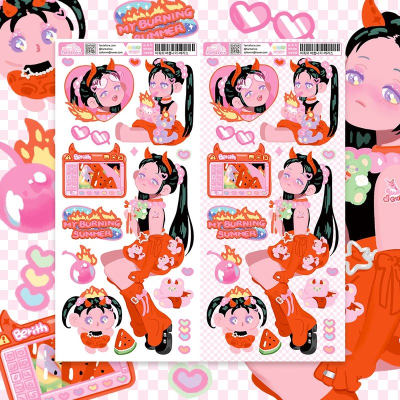 Demon Beris Character Girl Stickers - สติกเกอร์ - กระดาษ สีแดง