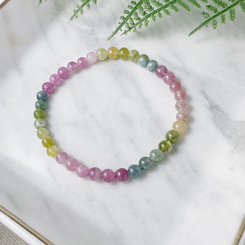 MH natural stone_color tourmaline_small hand beads - Bracelets - Semi-Precious Stones Multicolor