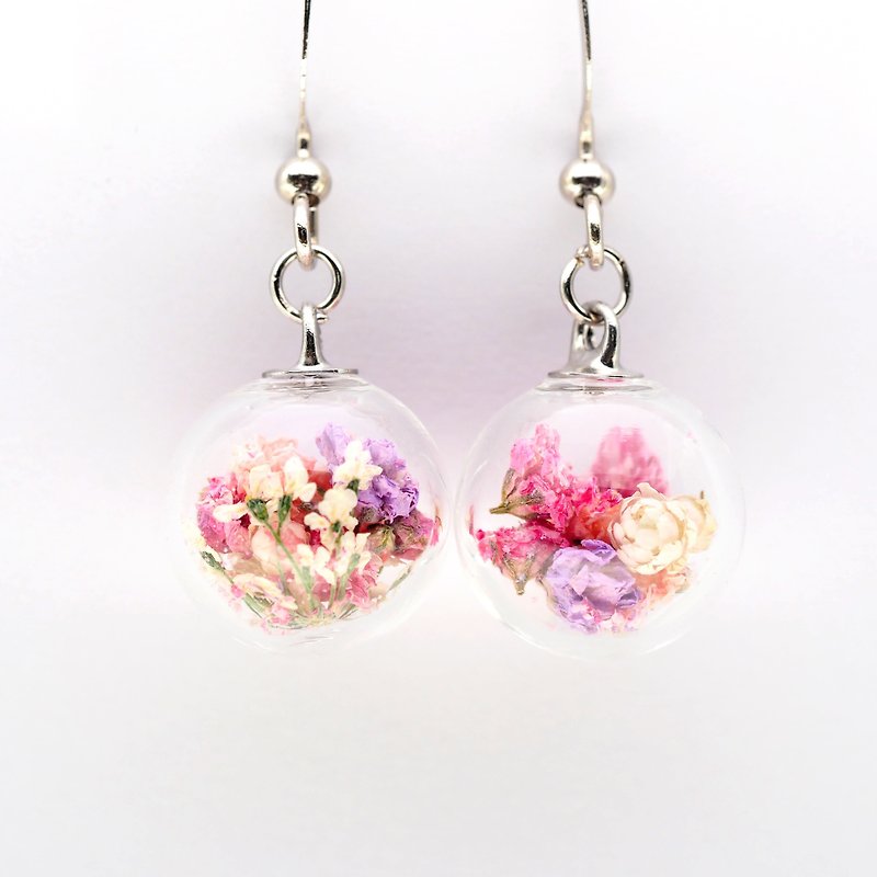OMYWAY Handmade Dried Flower - Glass Globe - Earrings 1.2cm - ต่างหู - แก้ว ขาว