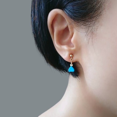 Joyce Wu Handmade Jewelry 穿戴禮帽斗篷迷你小人兒 土耳其藍白紋石 淡水珍珠 14K 包金耳環