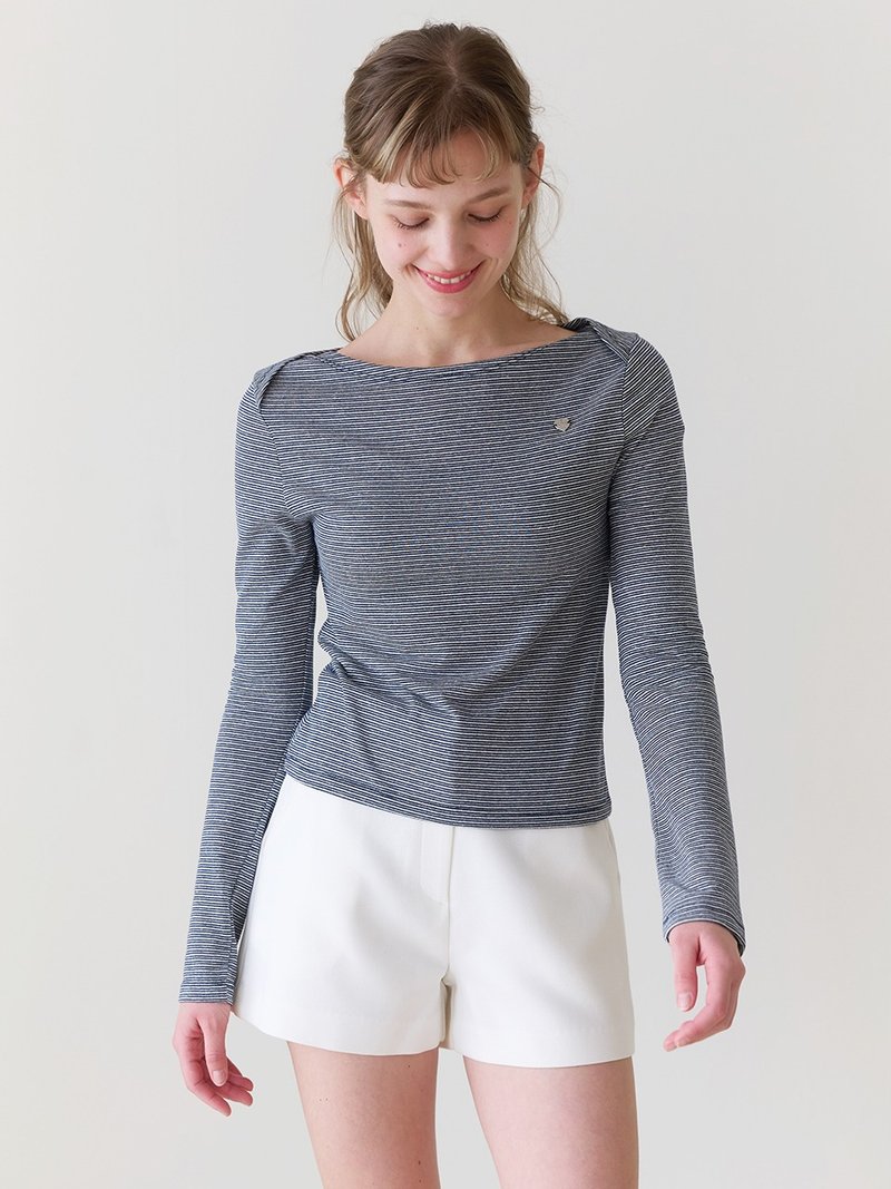 Needs long sleeve t-shirt_ Navy - 女 T 恤 - 棉．麻 藍色