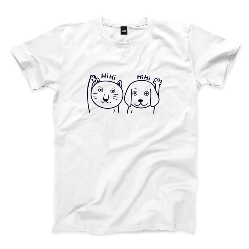 HiHi-White-Unisex T-shirt - เสื้อยืดผู้ชาย - ผ้าฝ้าย/ผ้าลินิน ขาว