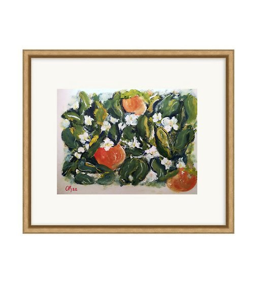 古典收集繪畫 Blooming Orange - White Citrus Painting | Original Botanical Farmhouse Wall Art