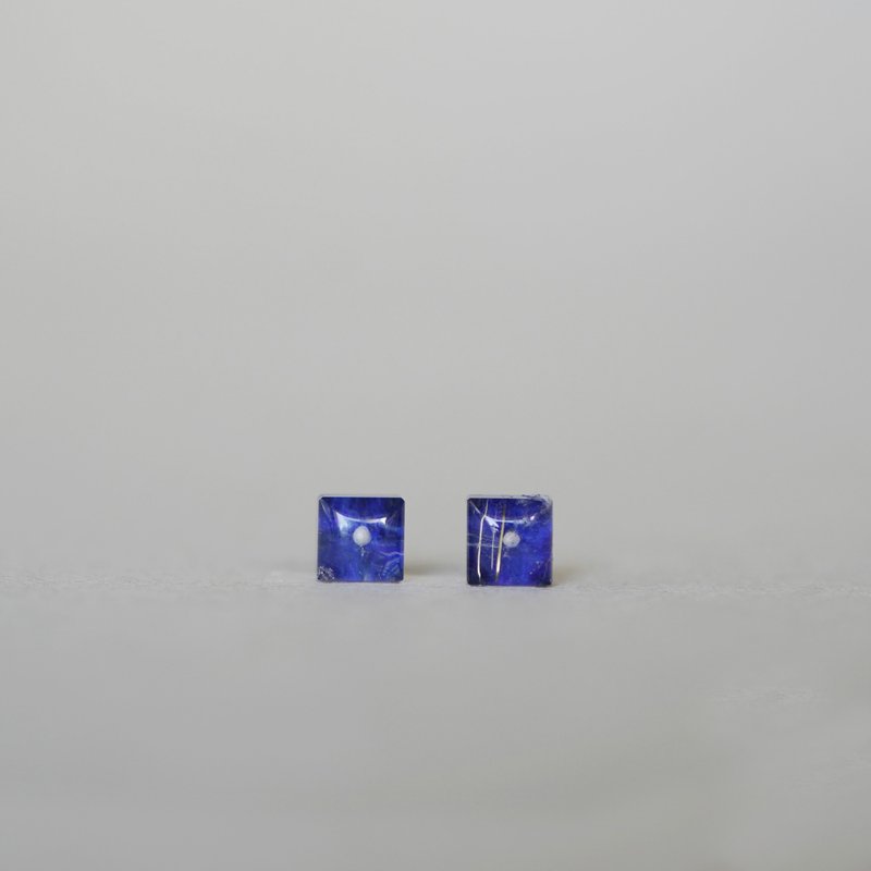 One-of-a-kind K10YG natural stone earrings [Rutile x Lapis Lazuli] - ต่างหู - หิน สีน้ำเงิน