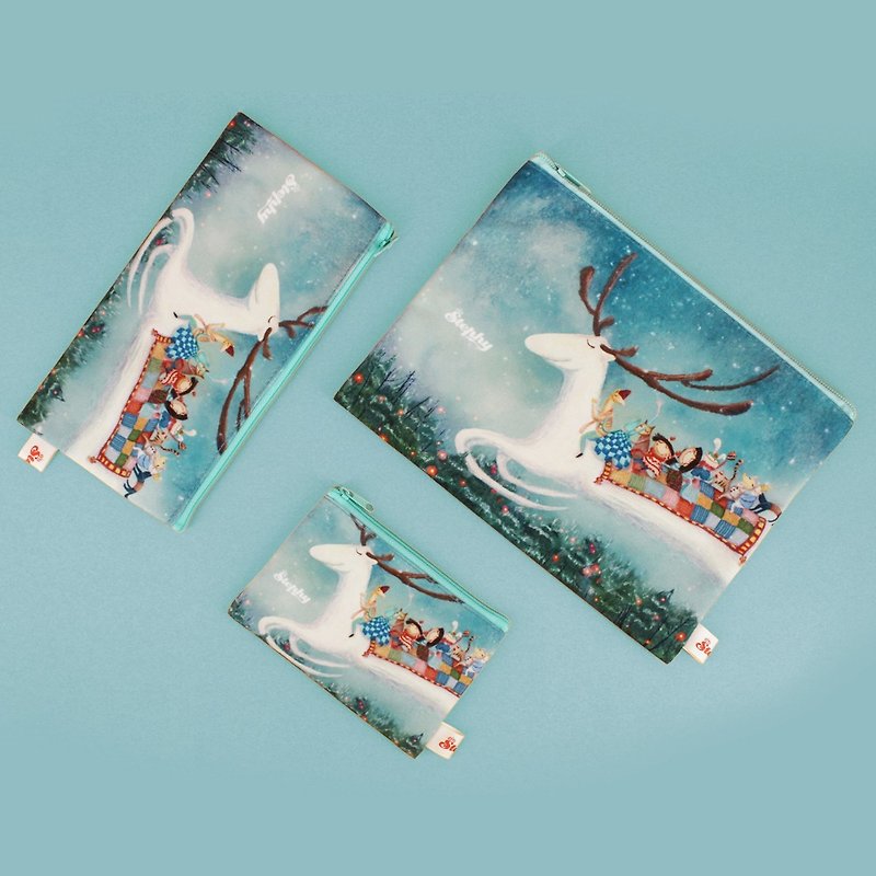 [Limited lucky bag] Ice and Snow Elf-Illustration canvas coin purse, pencil case, storage bag - กระเป๋าเครื่องสำอาง - ผ้าฝ้าย/ผ้าลินิน 