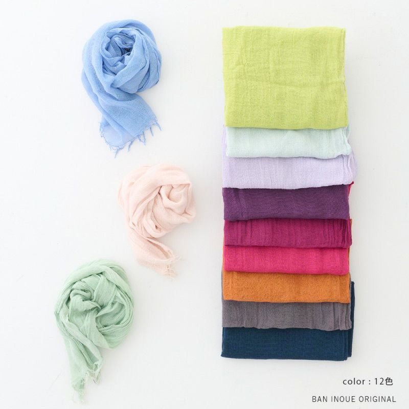 Colorful small size scarf that feels good 100% cotton Natural - ผ้าพันคอ - ผ้าฝ้าย/ผ้าลินิน สีน้ำเงิน