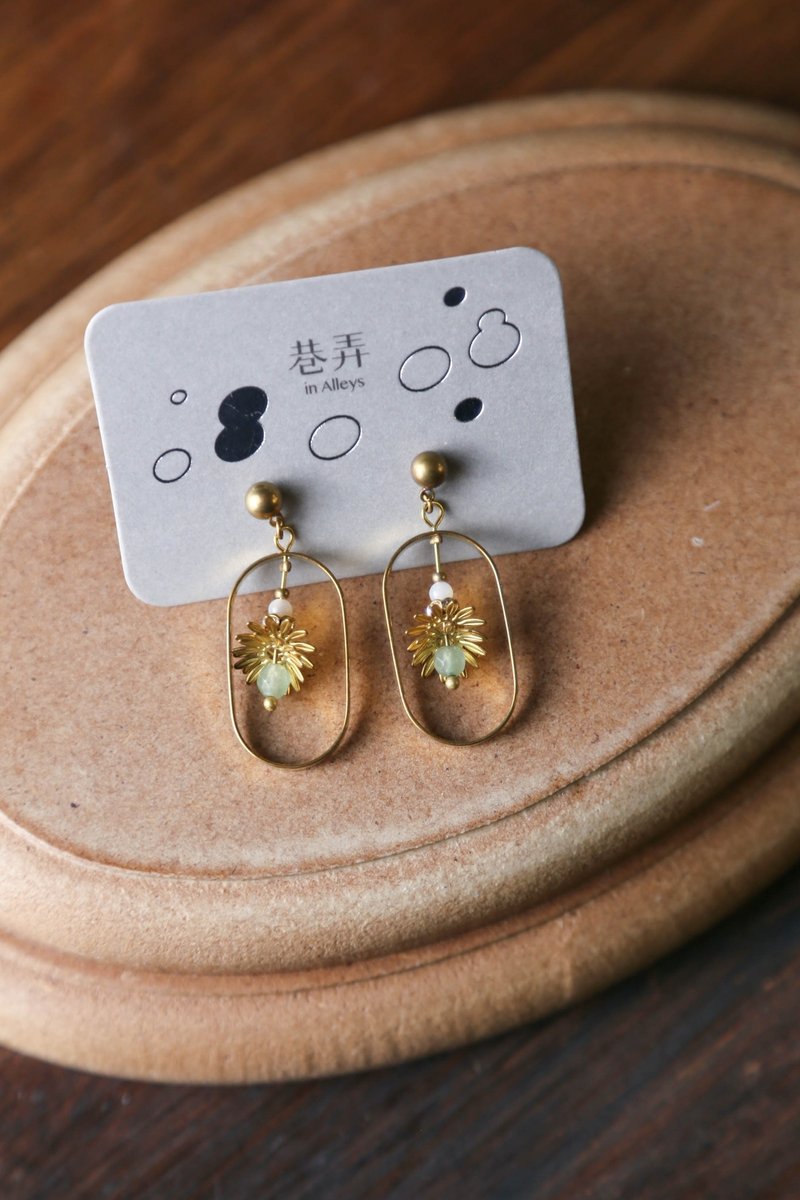 Daisy- Bronze crystal earrings, ear pins and Clip-On(six colors) - ต่างหู - ทองแดงทองเหลือง หลากหลายสี