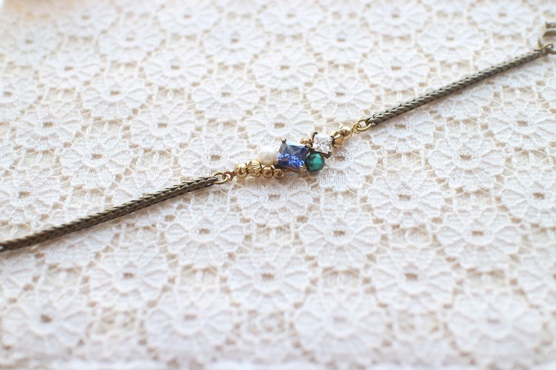 Blue rain~Turquoise/shell/zircon/ brass handmade bracelet - Bracelets - Other Metals 