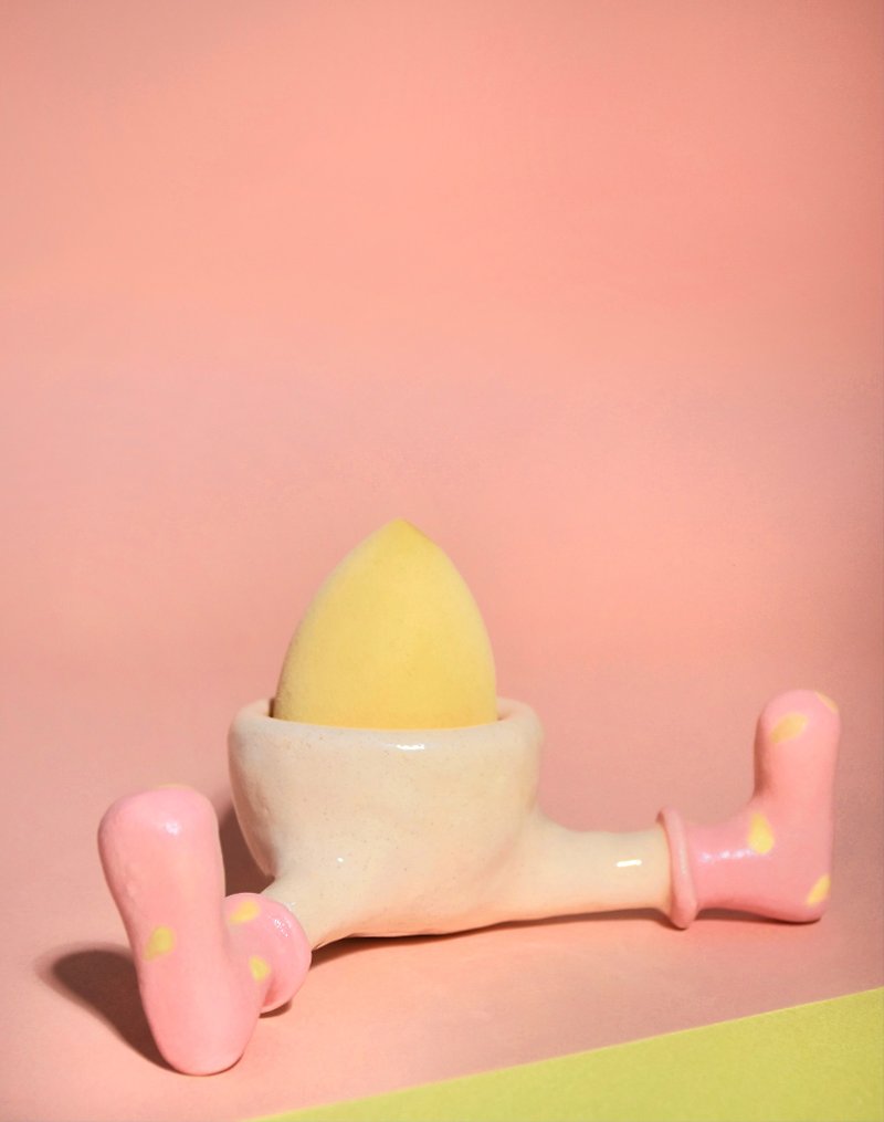 美妝蛋腳 手工陶瓷 療癒小物 - 裝飾/擺設  - 陶 粉紅色