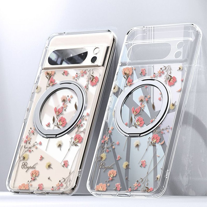 apbs Google Pixel 9/8系列360旋轉磁吸立架手機殼-小清新-月見花 - 手機殼/手機套 - 其他材質 多色