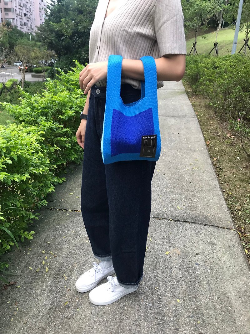 【新材質】-針織提袋 / 針織購物袋 -  S - 天空藍 - 手袋/手提袋 - 聚酯纖維 藍色