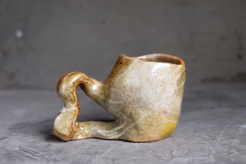 Hand painted ceramic coffee cup Cosmic cat  mug milk cup | New Year gift - แก้วมัค/แก้วกาแฟ - ดินเผา สีเขียว