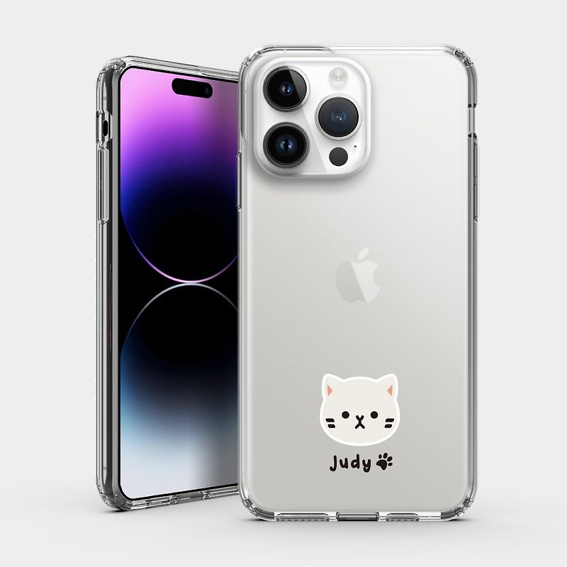 [Customized gift] White cat head text IPHONE protective case transparent mobile phone case PU015 - เคส/ซองมือถือ - พลาสติก สีแดง