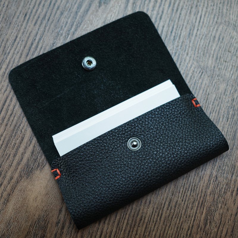 Minimal Card Pouch, Soft Leather Business Card Holder Black Color - Card Holders & Cases - Genuine Leather Black