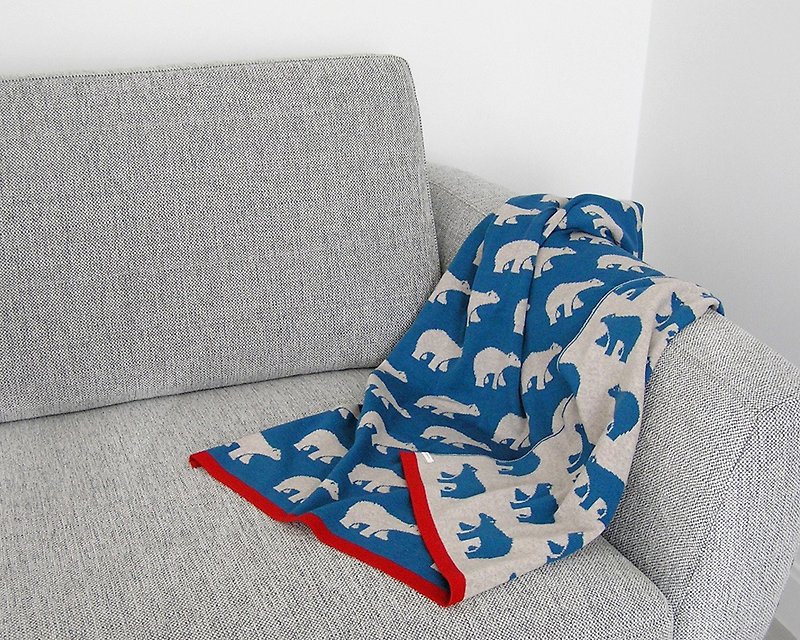 Merino wool baby blanket with polar bears. Best quality blanket for your baby. - Kids' Furniture - Wool Blue
