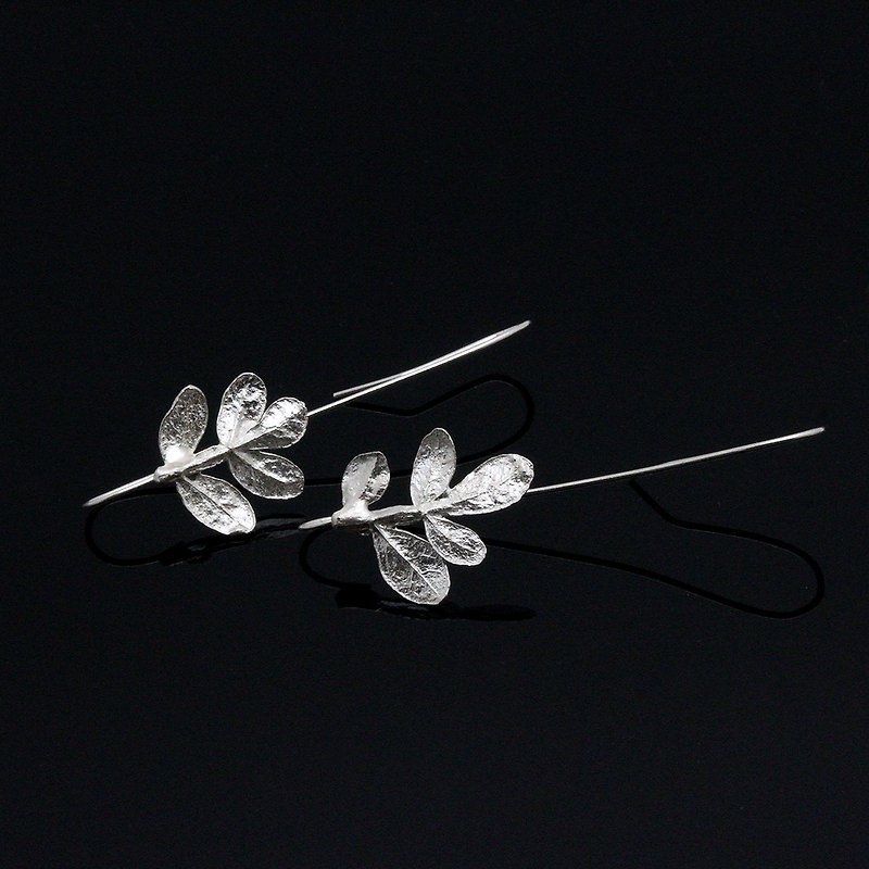 胡椒木葉 葉子 耳環(復古長耳勾式) 純銀 自然植物 - 耳環/耳夾 - 其他金屬 銀色