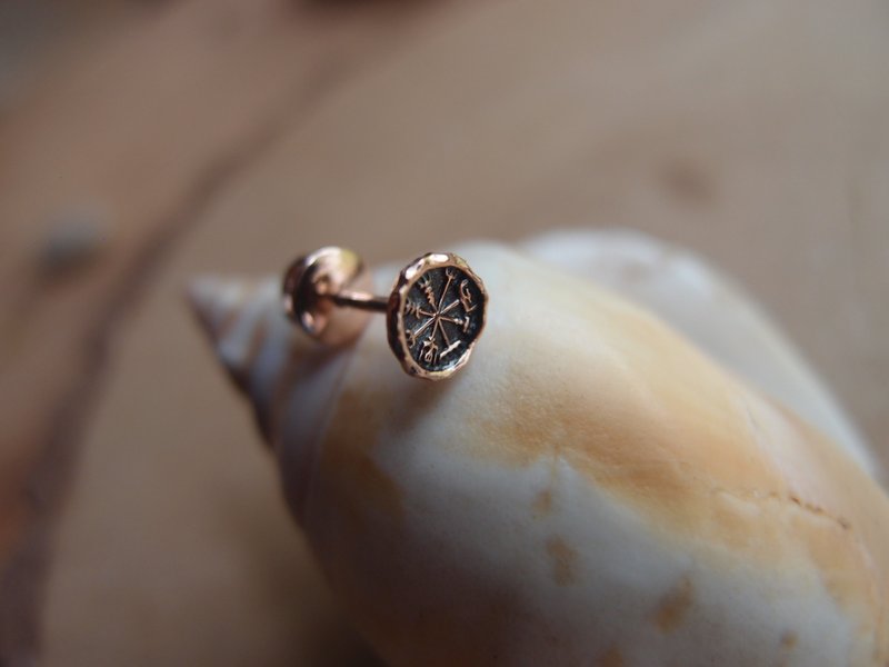 14K Gold Vegvisir Viking compass viking gift unisex Single stud earring - 耳環/耳夾/耳骨夾 - 24k 金 金色