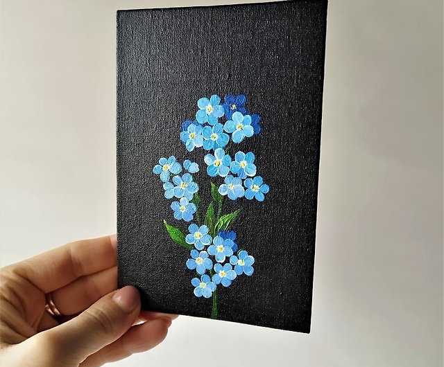 Small wall art Blue flower painting canvas Mini painting forget me not  flowers - Shop Artpainting Wall Décor - Pinkoi
