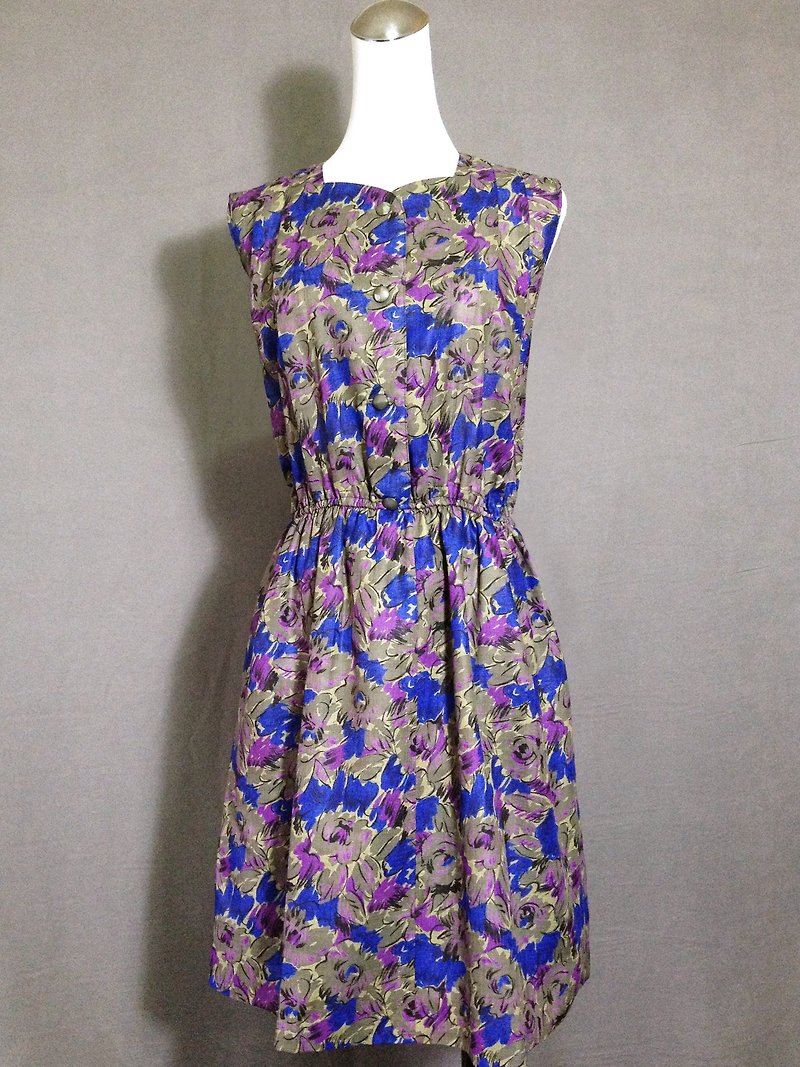 Ping-pong vintage [vintage dress / Nippon violet flowers sleeveless vintage dress] abroad back VINTAGE - ชุดเดรส - เส้นใยสังเคราะห์ หลากหลายสี
