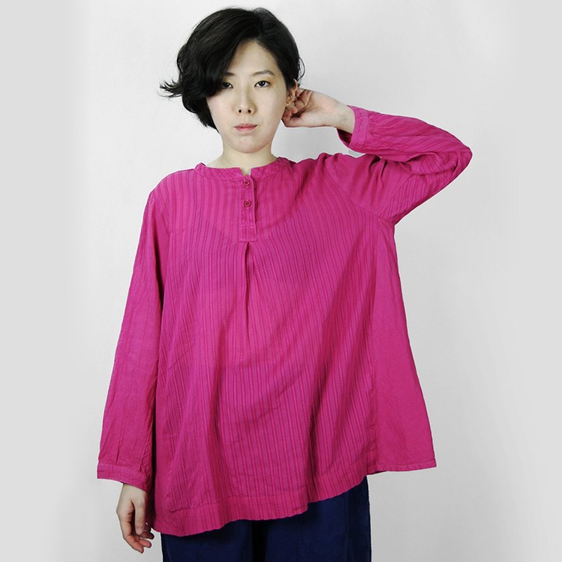 【聲聲慢】夢幻輕薄直紋雙扣領上衣 - 女上衣/長袖上衣 - 棉．麻 