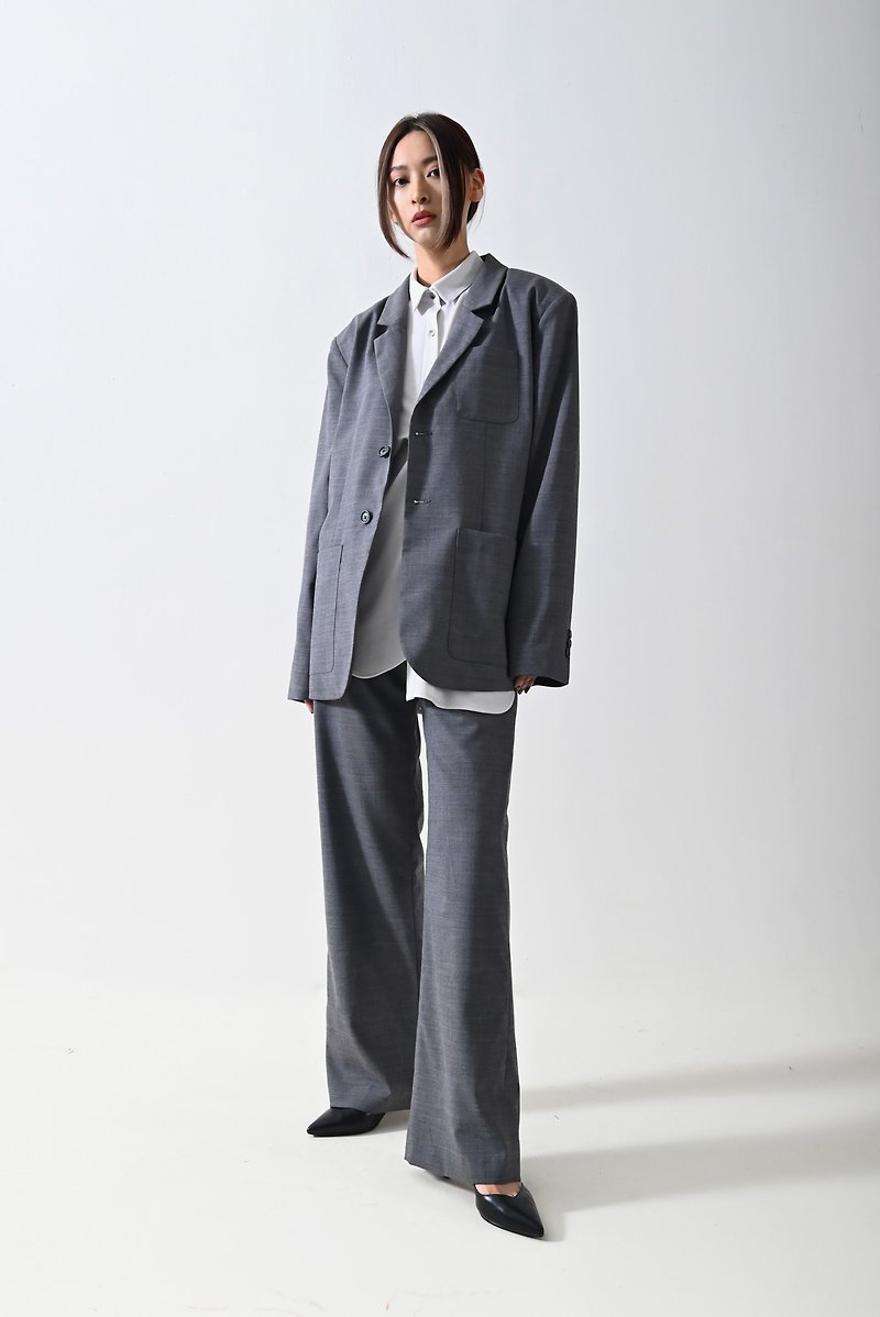 Shan Yong unisex broad-shoulder style single-breasted blazer (two colors) - เสื้อสูท/เสื้อคลุมยาว - ขนแกะ 