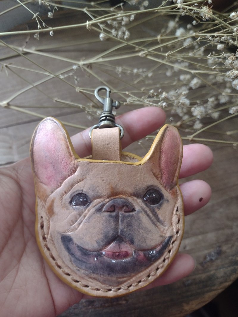客製 可愛法鬥犬 gogoro 鑰匙 純牛皮皮革套 - 鑰匙圈/鑰匙包 - 真皮 金色