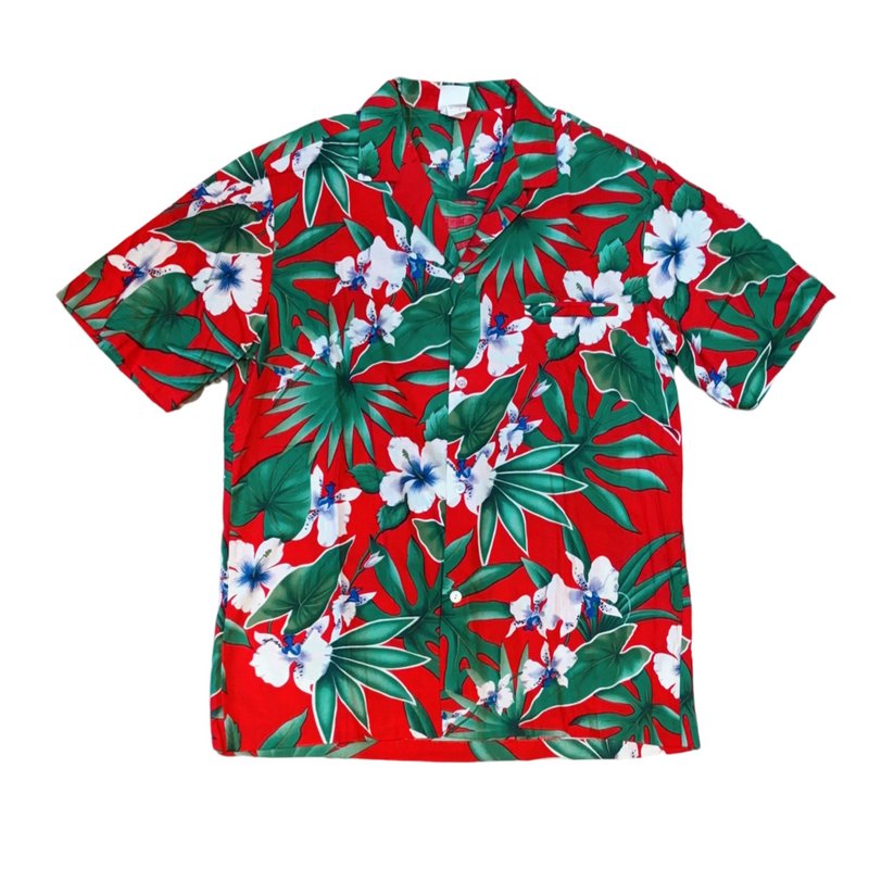 American vintage red flower pattern cotton Hawaiian shirt - Men's Shirts - Cotton & Hemp Multicolor