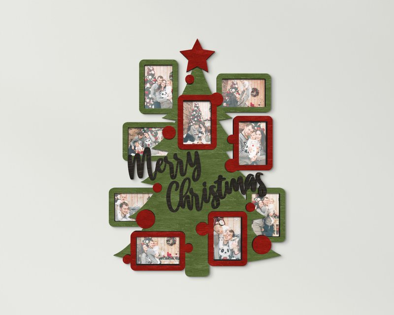 Custom color Merry Christmas photo frame collage Christmas tree picture frame - Wall Décor - Wood Multicolor