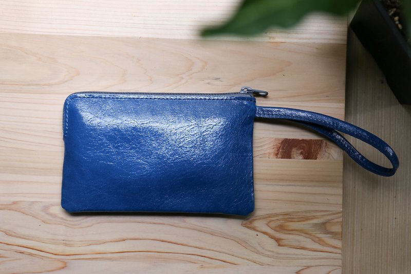 Blue hand bag - Clutch Bags - Genuine Leather Blue