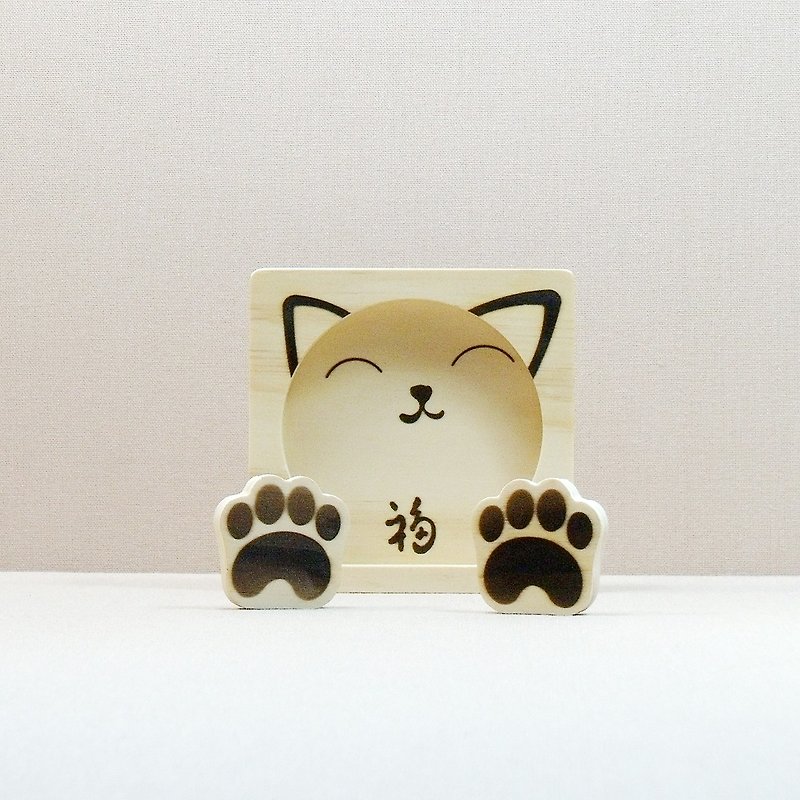 The positive energy of the cat is full of naughty expression Full of happiness Cats Demi Patented mobile phone Seat pad Business card holder Small objects Storage Home decoration Wooden customized brand name text - Cable Organizers - Wood Brown