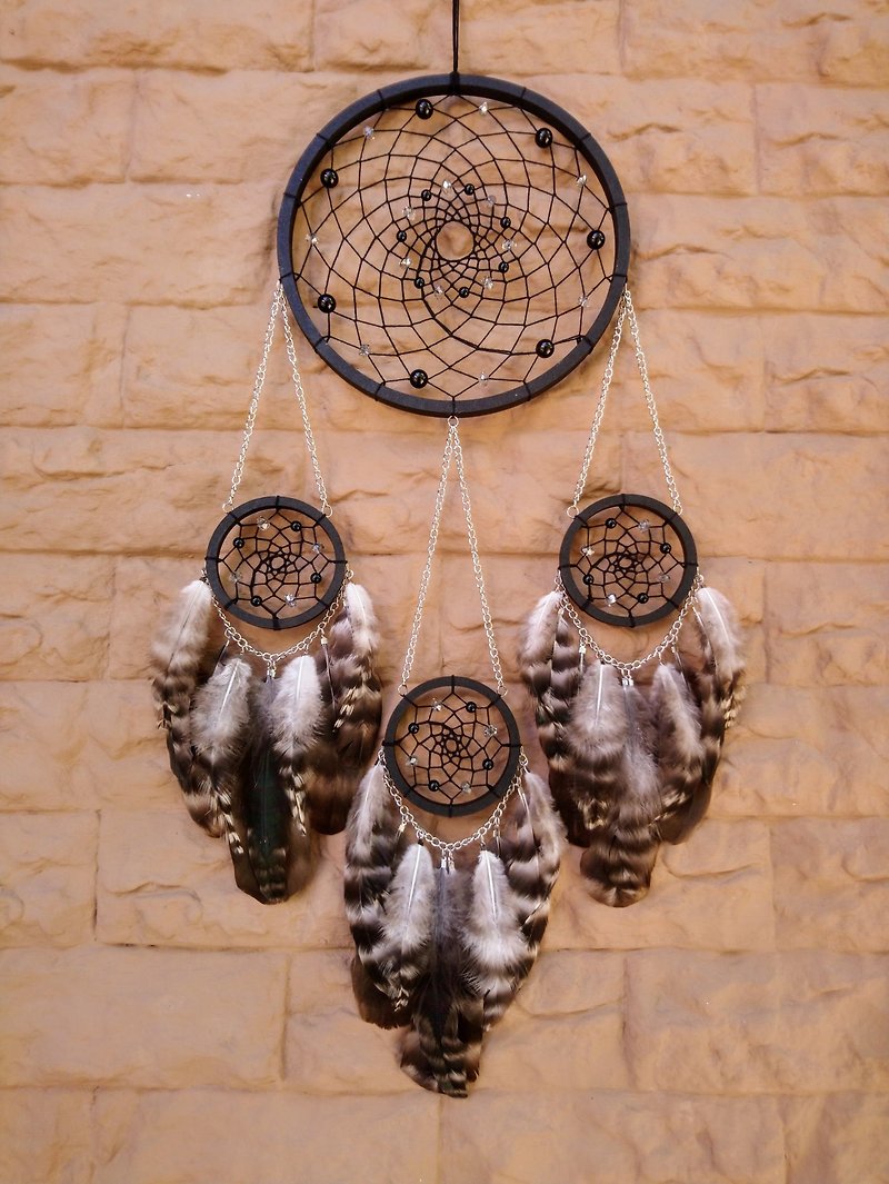 Black Big Fluffy Dreamcatcher With Natural Feathers Handmade Bedroom Wall Decor - Wall Décor - Other Materials Black